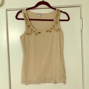 Express‎ Cream Glam Bejeweled Tank Top Size Small